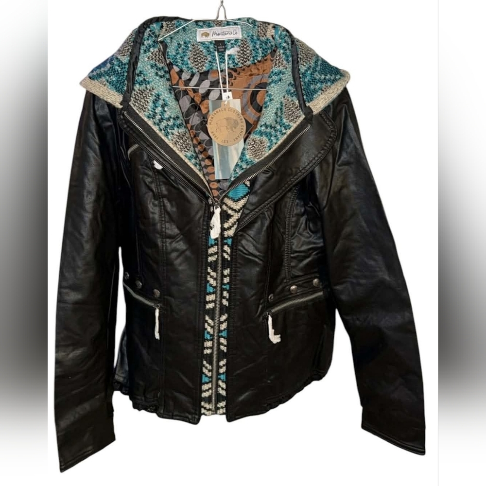 Montana Co Black Faux Leather Aztec Pattern NWT L